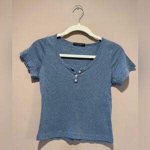 Brandy Melville Blue O/S Short Sleeve Zelly Top